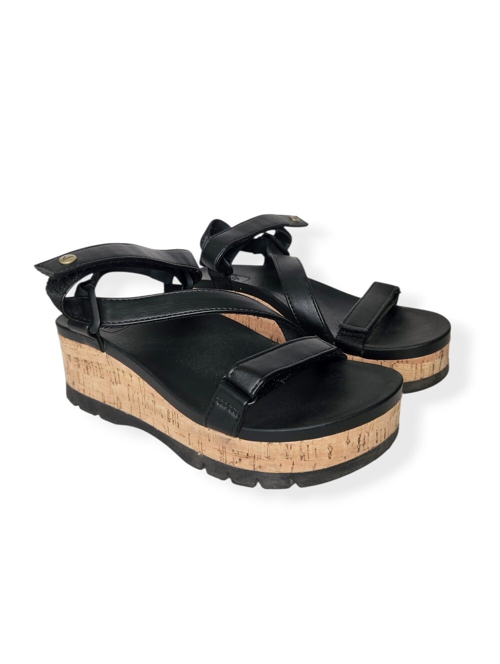 Reef Vista Higher Luna Slip On Strappy Platform Black Sandals Size 7
